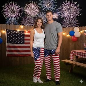 Bioworld USA flag Knit Mens Sleep Pants 4th July Bottoms Size Medium US lounge